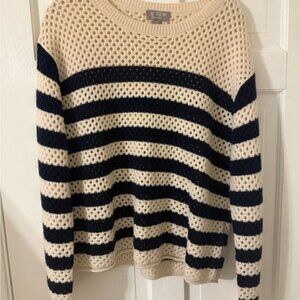 J. Crew Women's Cream and Navy Striped Cashmere Sweater